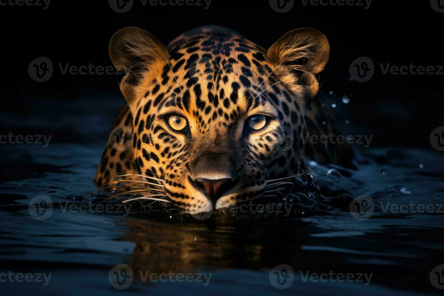 AI generated a close up of a leopard swimming in a body of water. generative ai photo