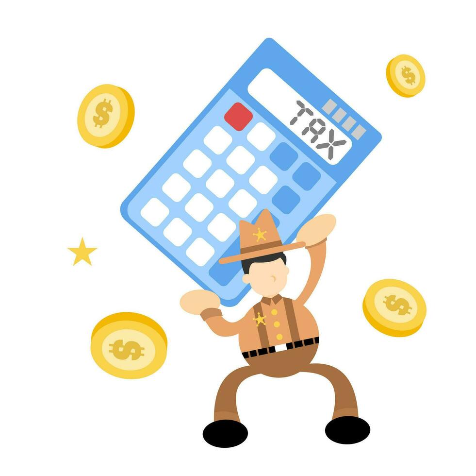 cowboy america and calculator finance money tax cartoon doodle flat design style vector illustration