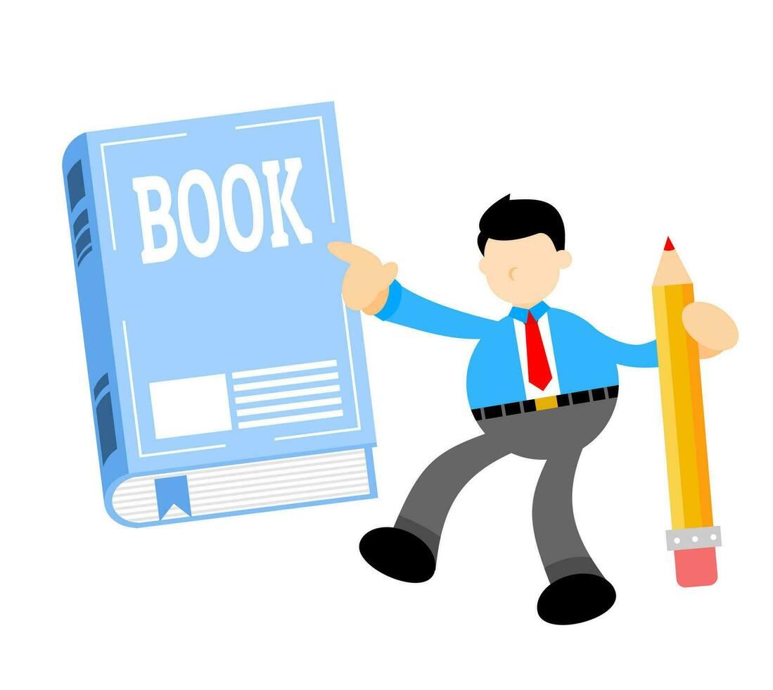 businessman worker and book education cartoon doodle flat design style vector illustration