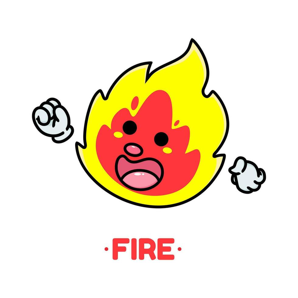 cute adorable happy fire flame character cartoon doodle flat design style vector illustration