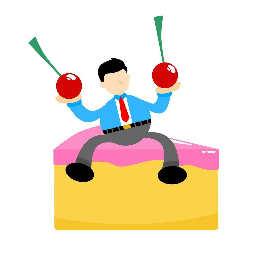 businessman worker and sweet cherry cake cartoon doodle flat design style vector illustration