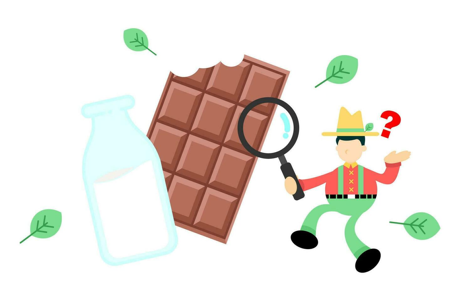 farmer man agriculture and chocolate candy bar snack cartoon doodle flat design style vector illustration