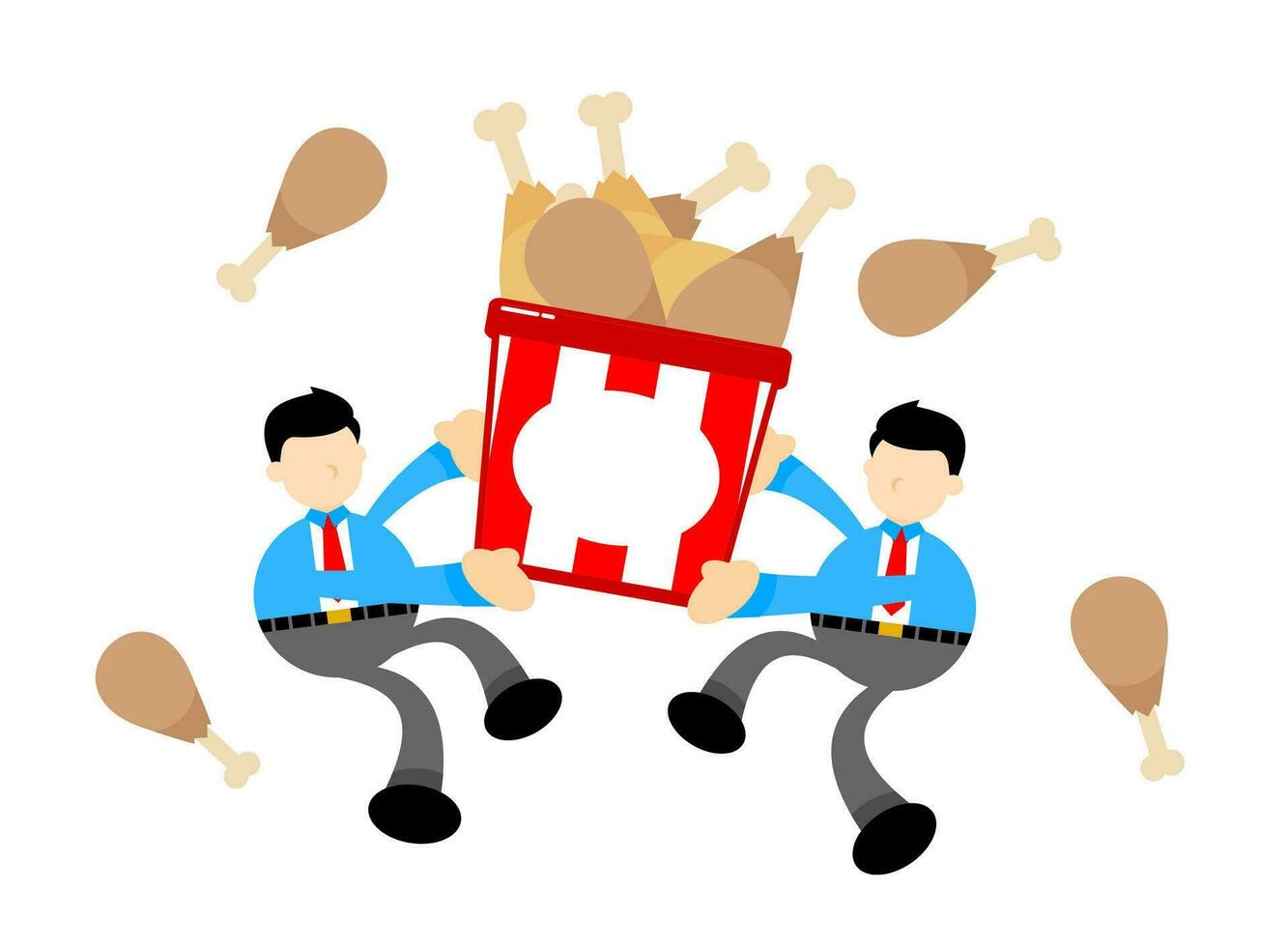 businessman worker and chicken drumstick bucket box snack cartoon doodle flat design style vector illustration