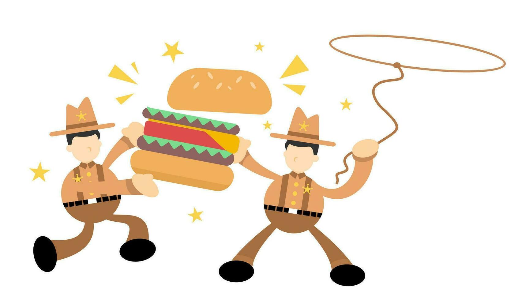 happy america cowboy and eat burger fast food cartoon doodle flat design style vector illustration