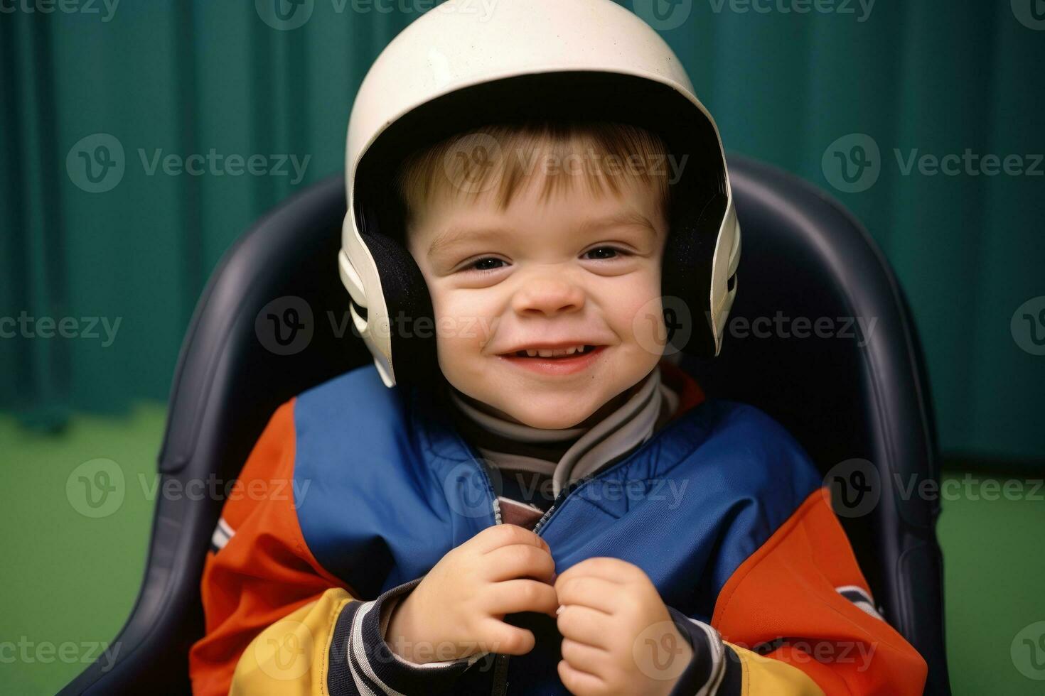 AI generated Autism. Child. Early signs of autism syndrome in children. wearing baseball suit. AI generative photo