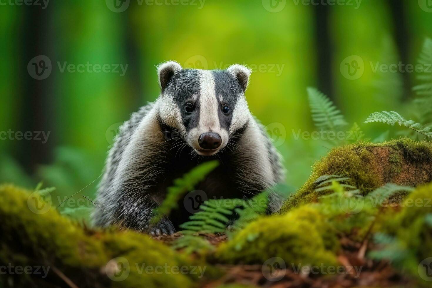 AI generated Beautiful badgers in outdoor wild forest nature background. .. Generated with AI. photo