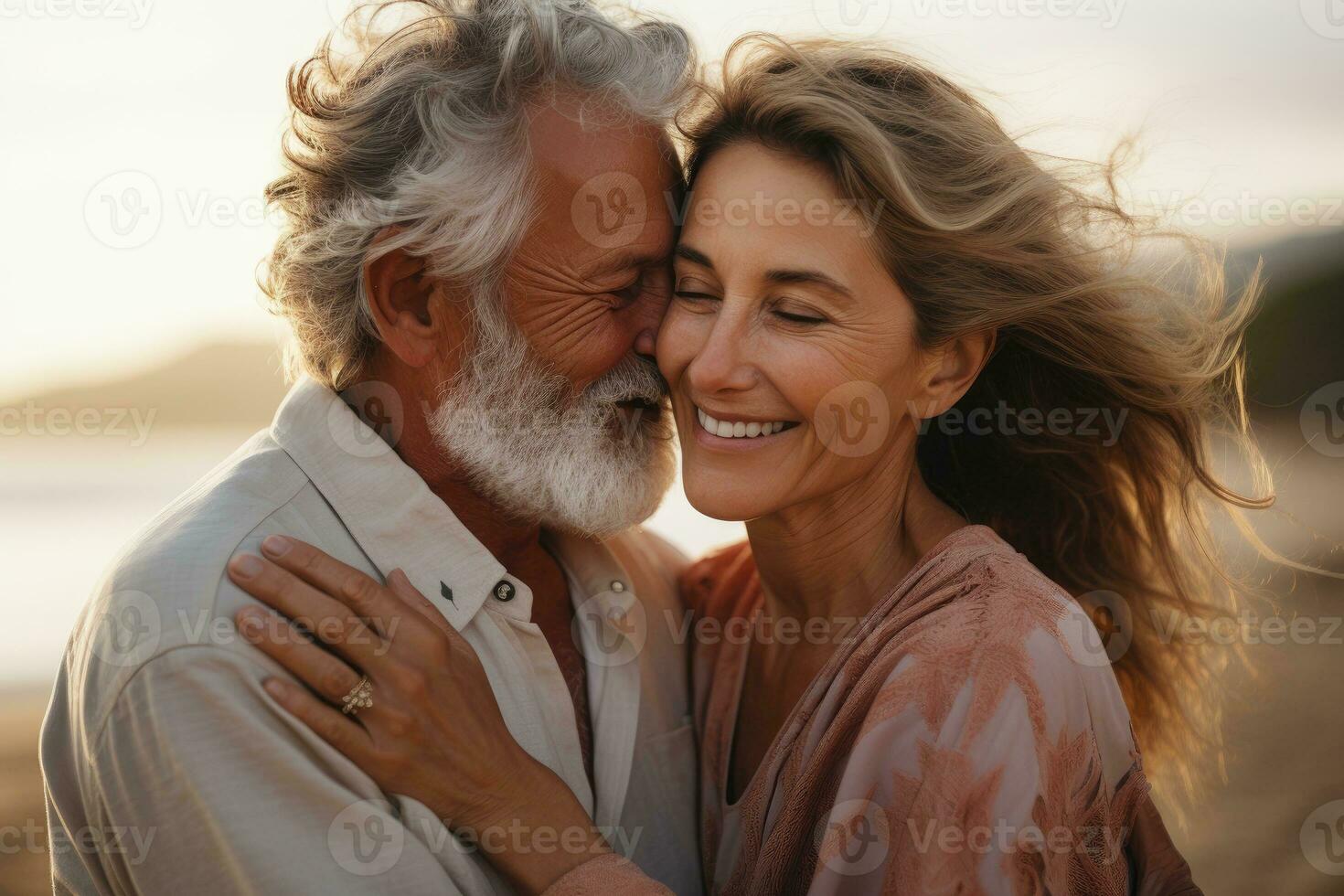AI generated Elderly Couple Embraces Tenderly, Wrapping Each Other in Love's Warmth, AI generated photo