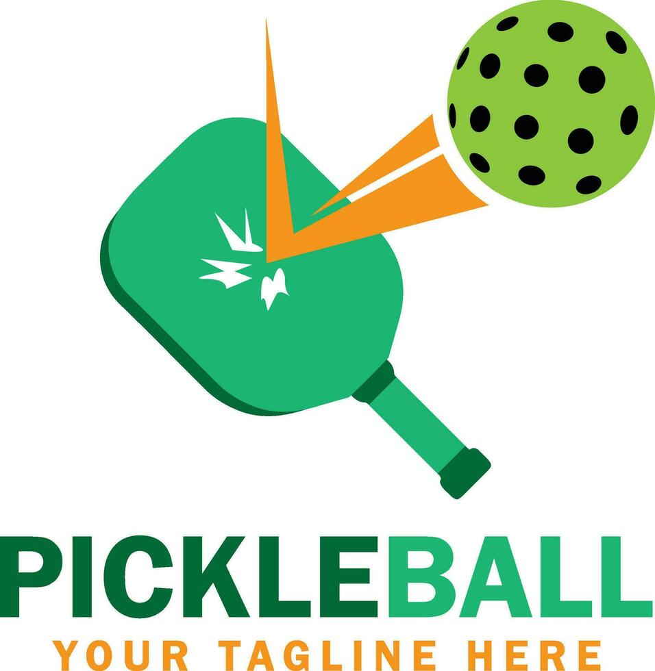 Colorful pickleball bat touching the ball logo. It can be used for logo, text design, printing. vector