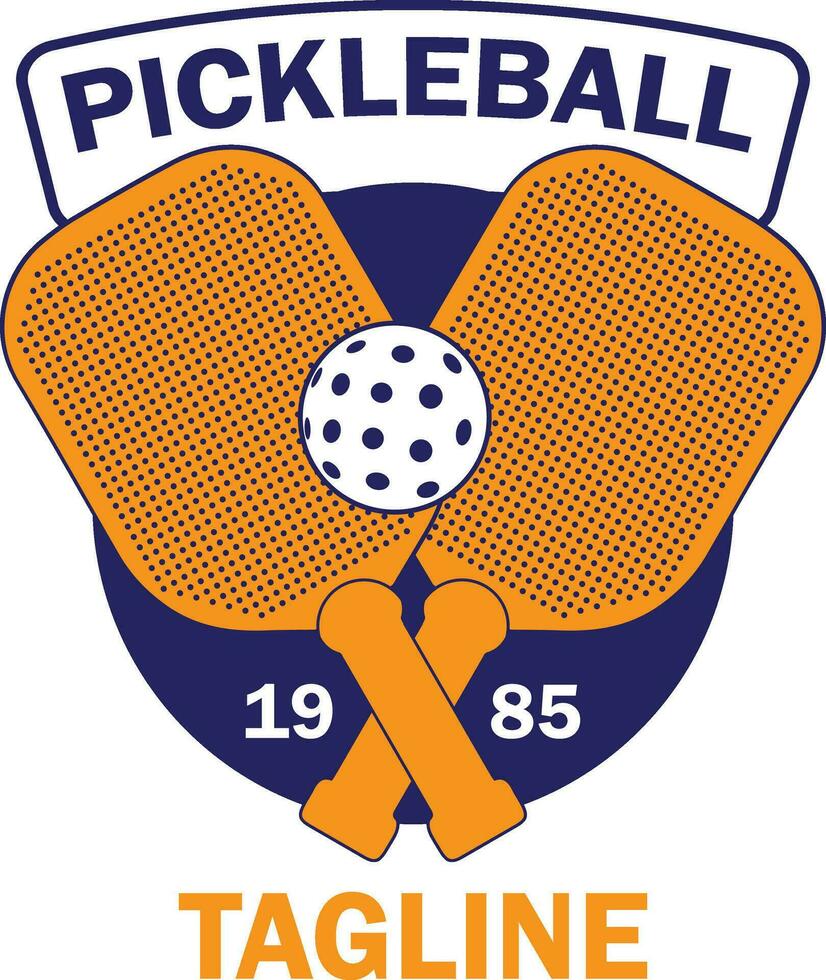 Colorful pickleball logo consisting of two bats and a ball. It is fully editable. Can edit custom colors and text. vector