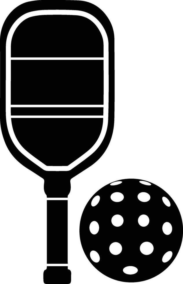 Simple Pickleball Bat and Ball Black Vector. You can use it for free. vector