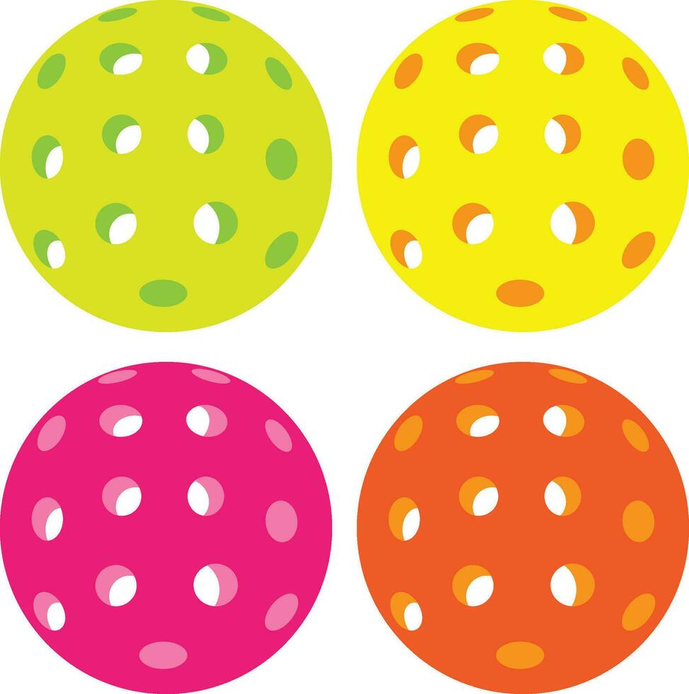 Four multicolored pickleable vectors. In which you can edit the color. The tournament logo is a pro vector for players, kids and families.