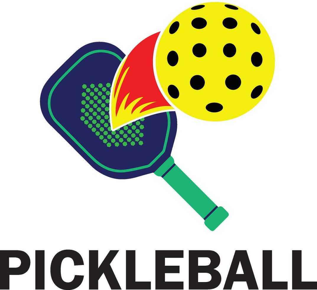 Colorful pickleball bat and flying ball vector. You can change its color and text. vector
