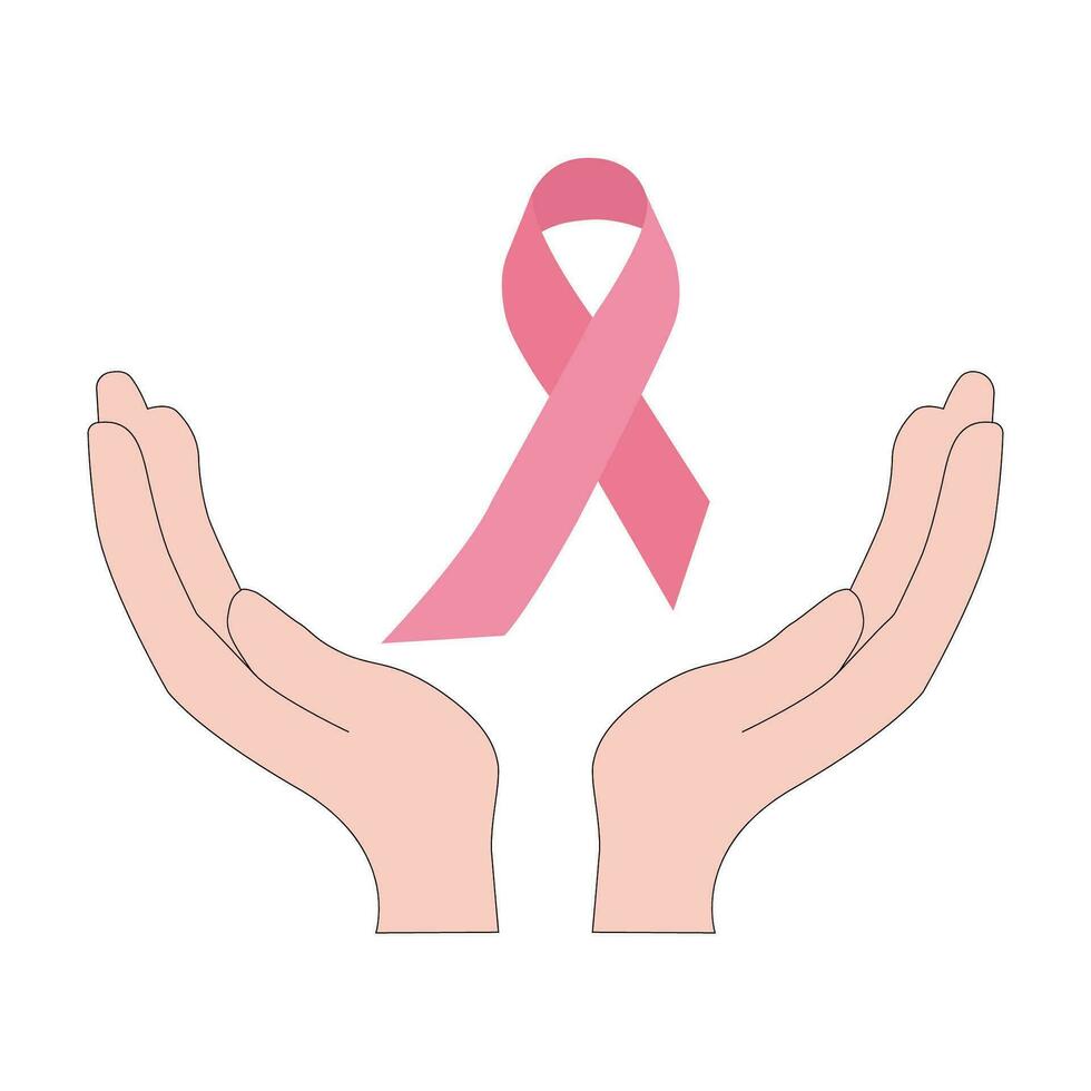 The banner of the World Cancer Day. Hands holding the information tape. vector