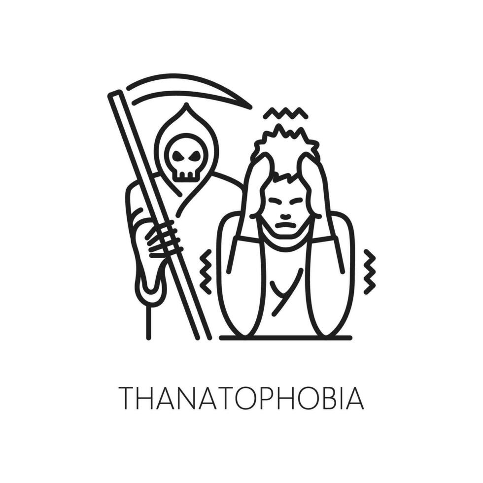 Human thanatophobia phobia, mental health icon vector