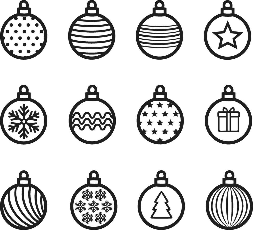 Christmas ball line icon. Holiday toy set. Happy New Year vector illustration.