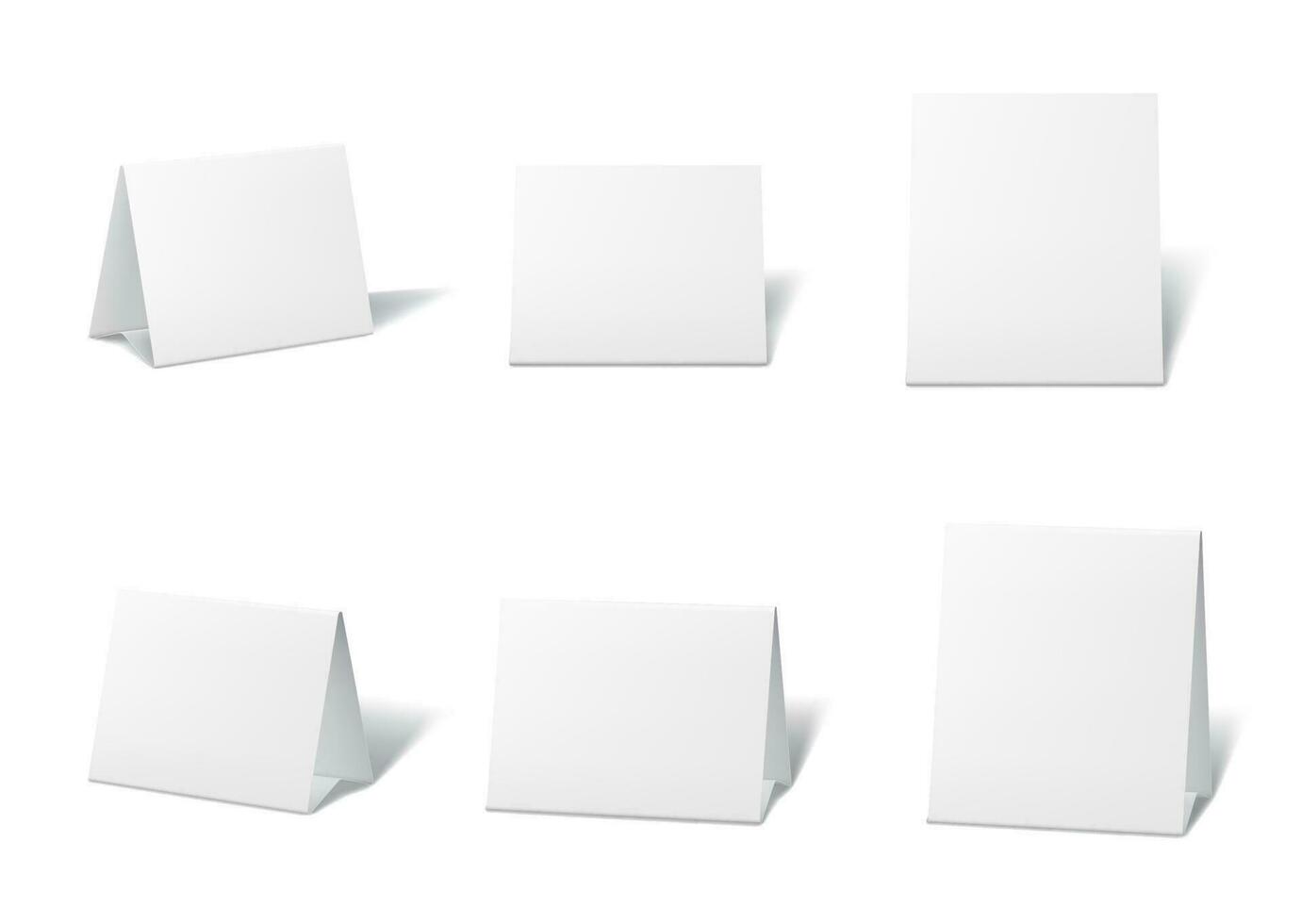 Table stand tent cards, blank menu display mockup vector