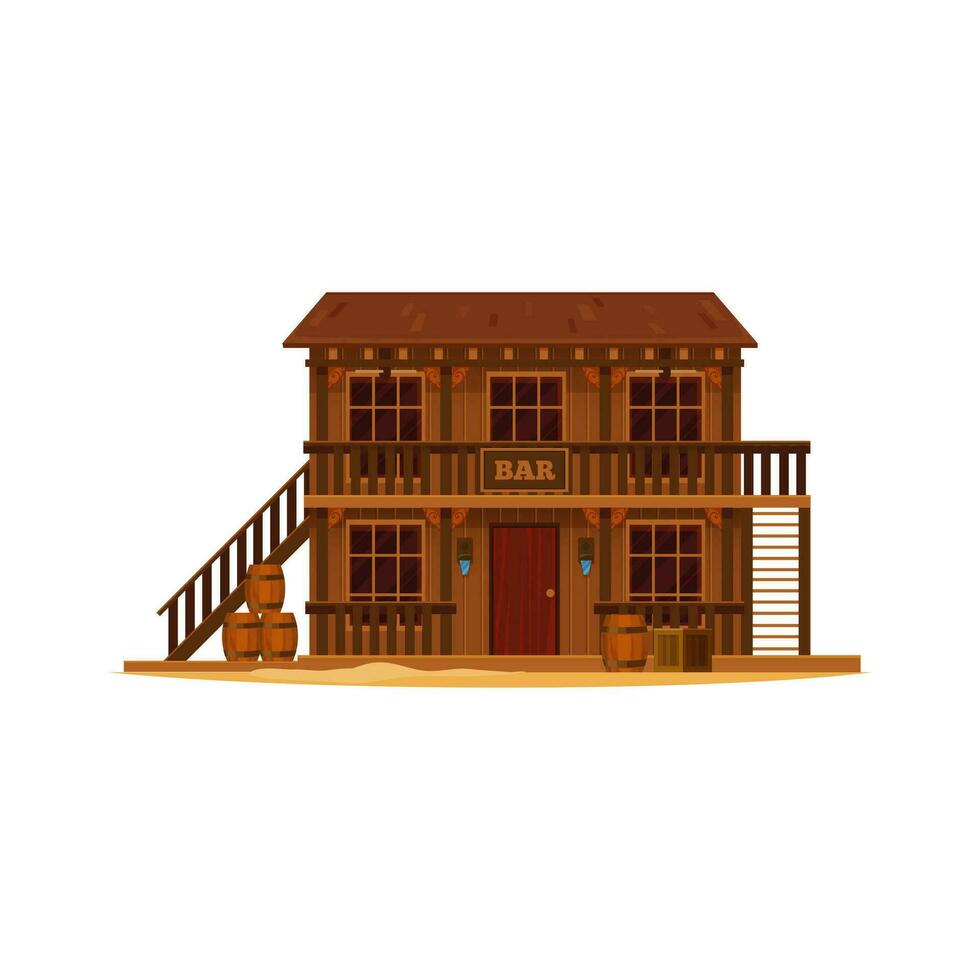 Western Wild West town bar, saloon or pub building vector