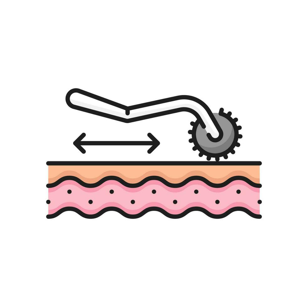 Skin care needle roller, dermatology line icon vector