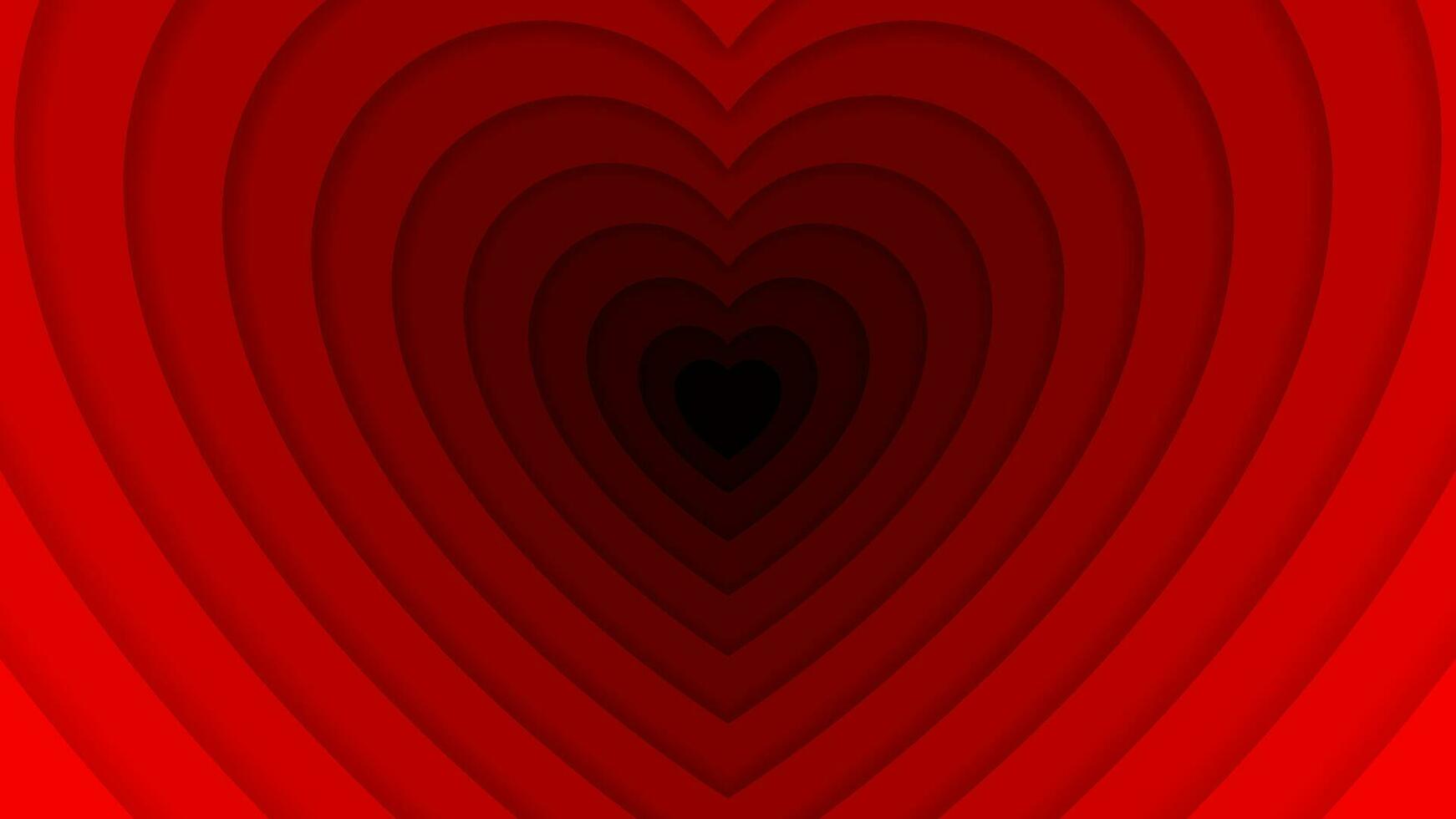 Romantic love heart tunnel background. Vector mesmerizing heart-shaped frame with dimension layers in red, glowing hues, symbolizes the journey of love, creating a dreamlike and enchanting atmosphere