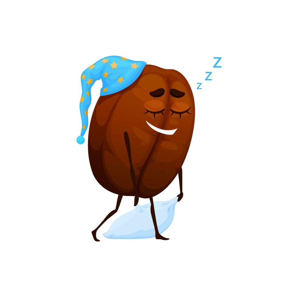 Cartoon sleeping coffee bean cute character vector
