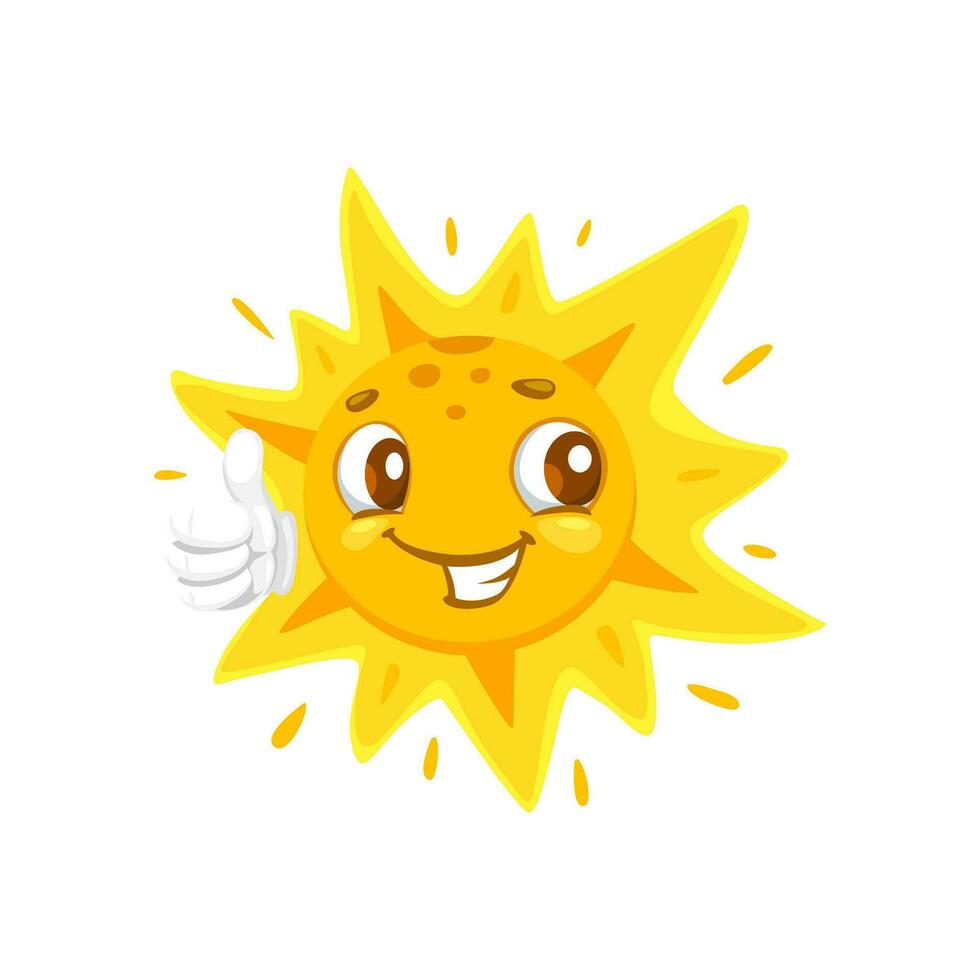 Cartoon funny kawaii sun character with thumb up vector