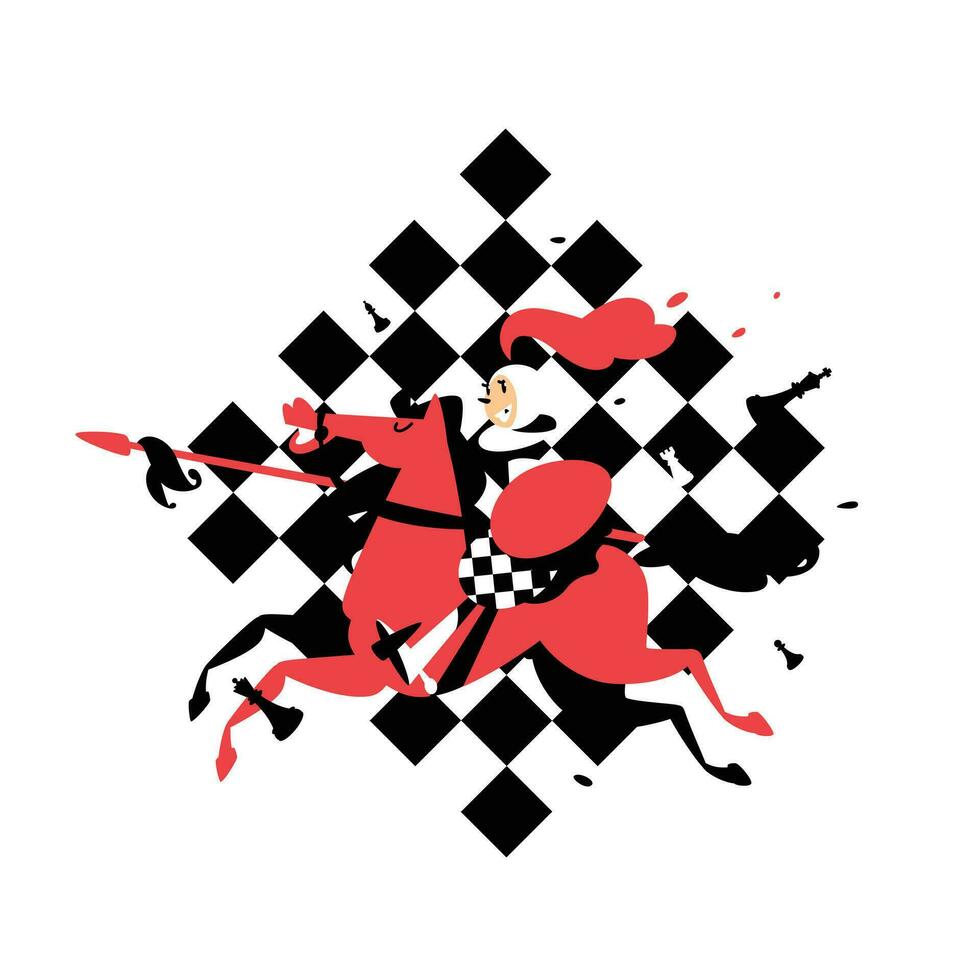 Illustration of Pawns perched. Vector illustration. Image is isolated on white background. Character in the cartoon style. Pawn on horseback with a spear. Poster, banner, mascot.