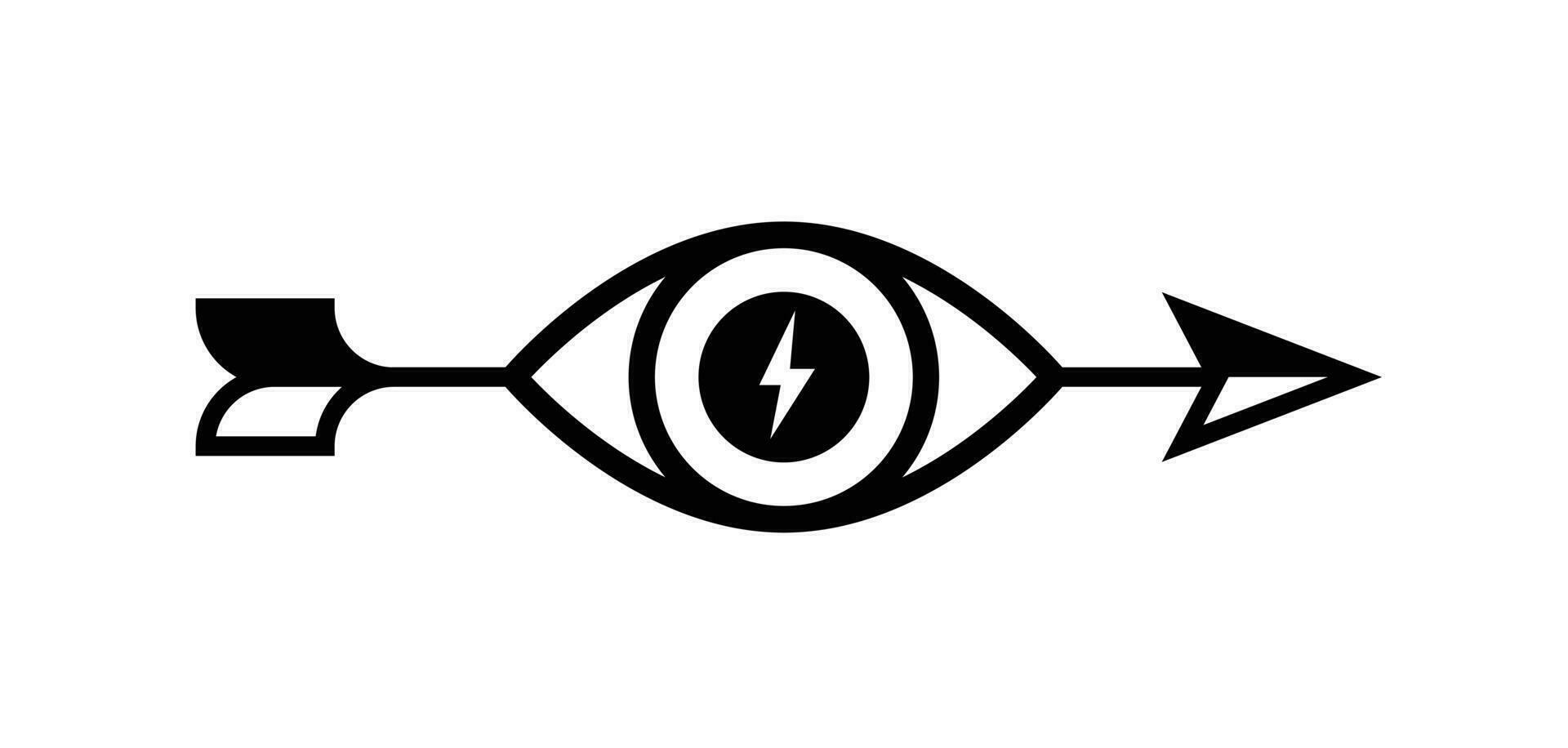 Logo of an arrow with an eye. Vector icon.  Flat style. Brand of the company. Exactly. The goal is achieved. Straight to the top ten. The human eye. Symbol, emblem.