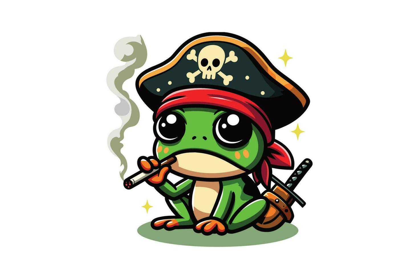 Vector Illustration Frog Warrior Smoking Graphic