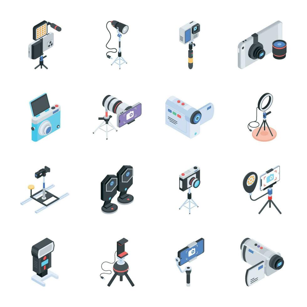 Isometric Icon Collection of Vlogging Equipment vector