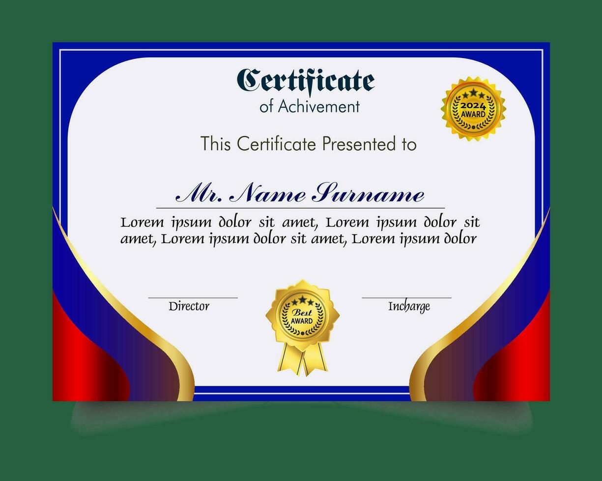 Certificate of achievement template set with gold badge and border, Appreciation and Achievement Certificate Template Design. Elegant diploma certificate template vector