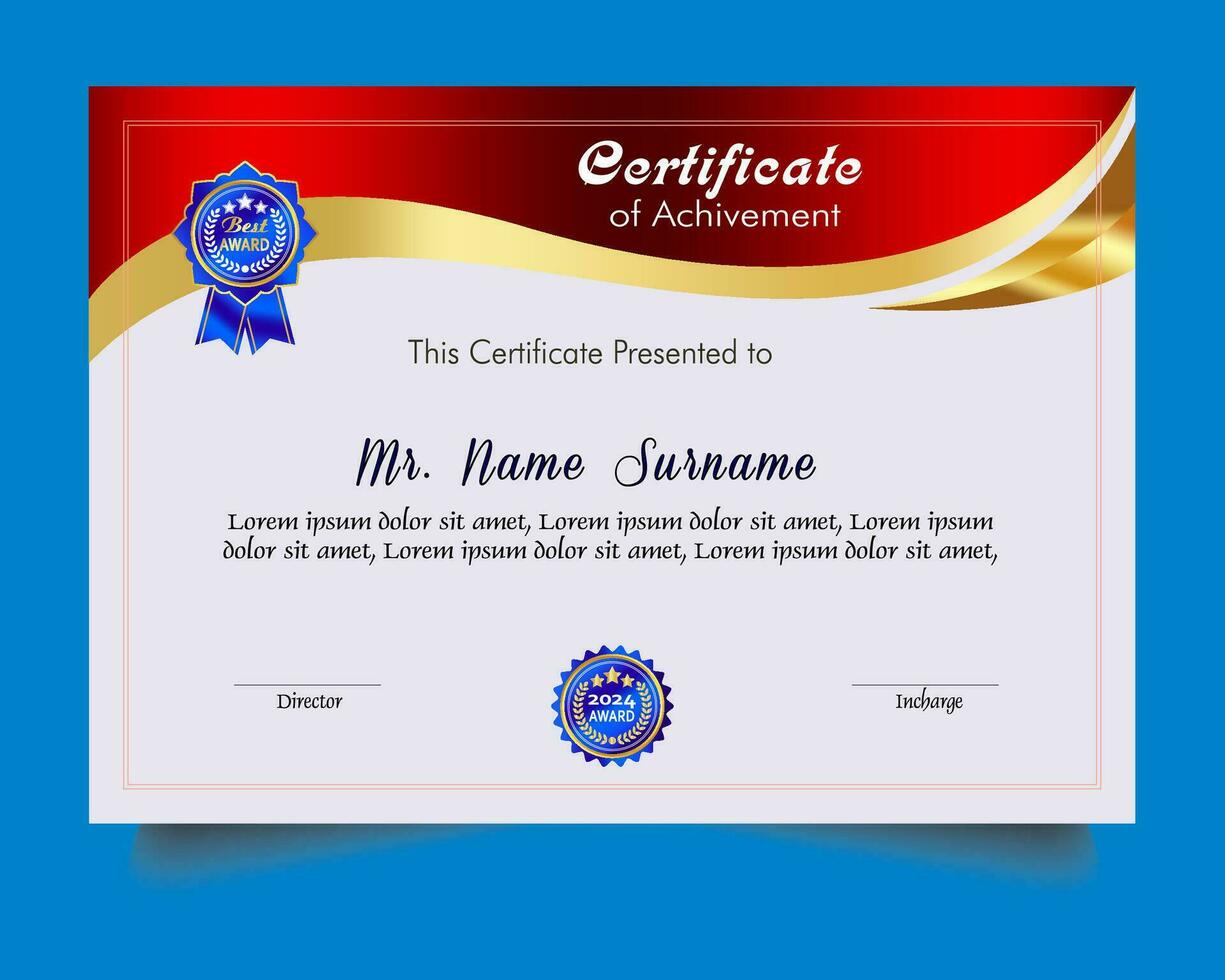 Certificate of achievement template set with gold badge and border, Appreciation and Achievement Certificate Template Design. Elegant diploma certificate template vector