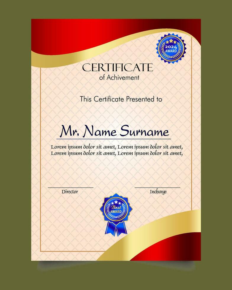 Certificate of achievement template set with gold badge and border, Appreciation and Achievement Certificate Template Design. Elegant diploma certificate template vector