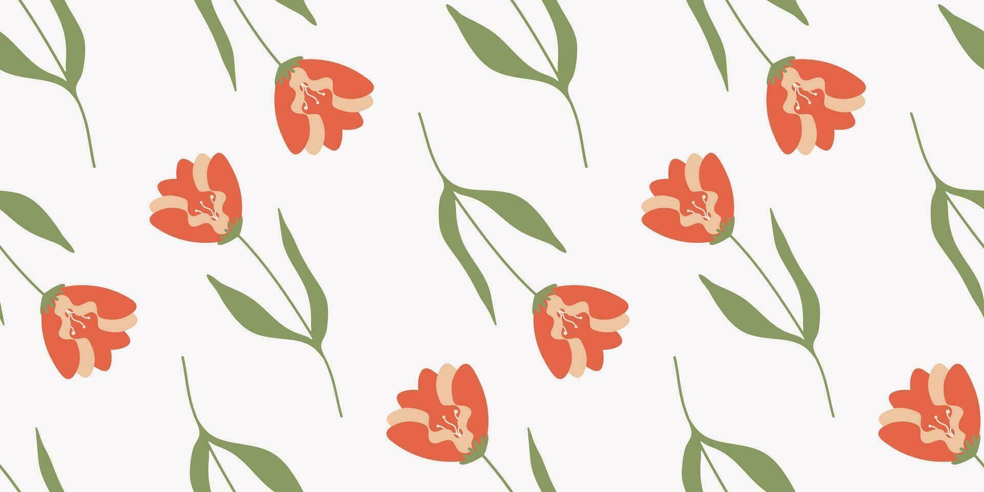 Seamless Flower pattern in flat style. Minimalist botanical endless ornament. Simple floral vector repeating texture. Nature background for textile, print and any your design.