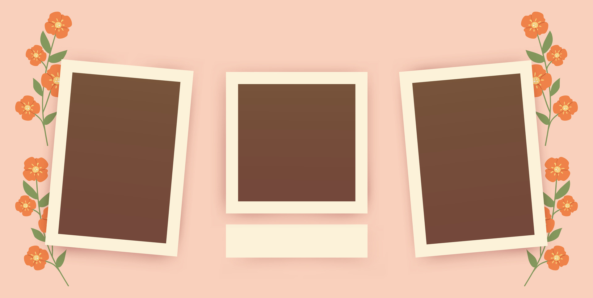 Womanly instant photo frame mockups with shadows and flowers. Empty