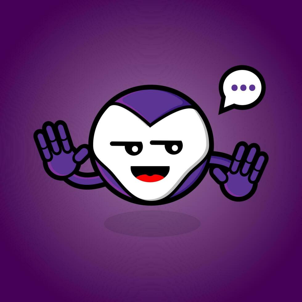 purple and cute robot cartoon character emoticon. peace doodle of simple monster icon. vector