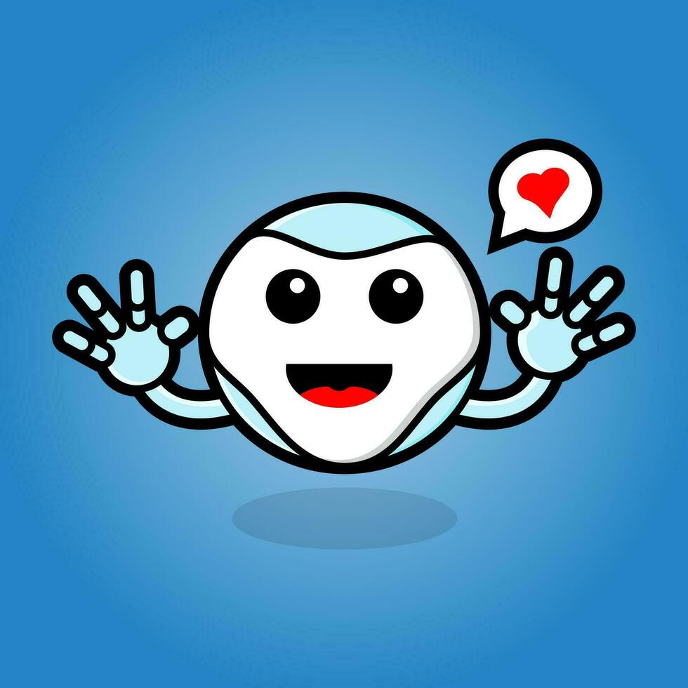 sweet blue cute robot cartoon character emoticon. happy doodle of simple monster icon. vector