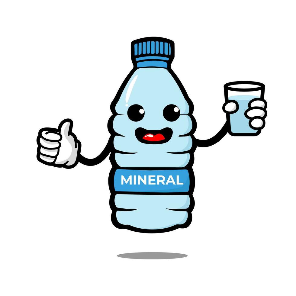 cute bottle cartoon character. mineral water mascot. vector