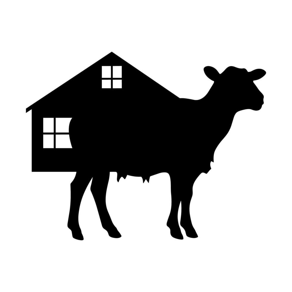 Farm Animals in Silhouette, Farmland silhouette landscape vector illustration.