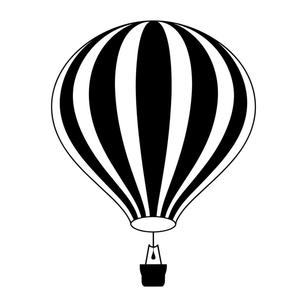 Vector illustration. Silhouette of hot air balloon. Air transport for travel. Isolated on white and Gray background.