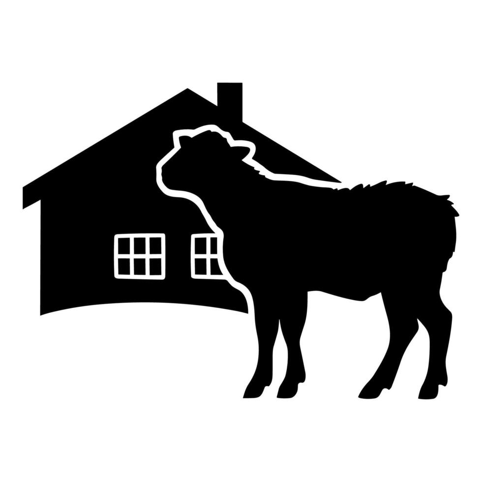 Farm Animals in Silhouette, Farmland silhouette landscape vector illustration.