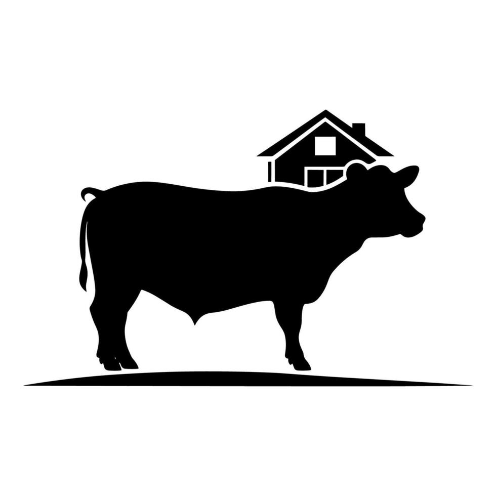 Farm Animals in Silhouette, Farmland silhouette landscape vector illustration.