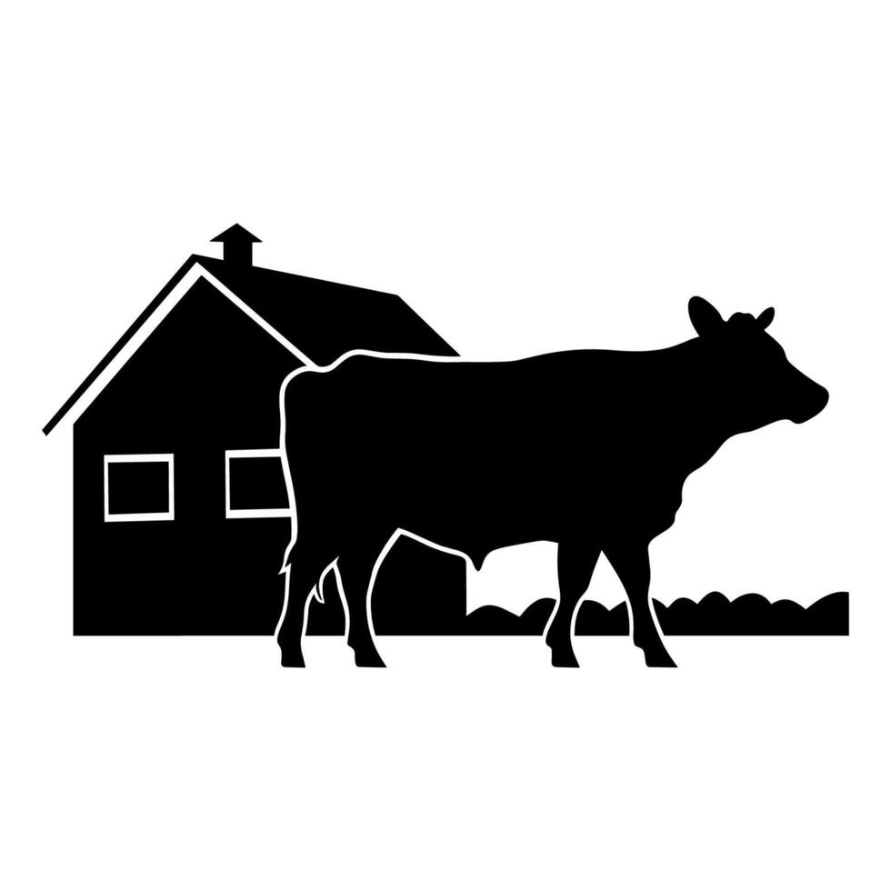 Farm Animals in Silhouette, Farmland silhouette landscape vector illustration.