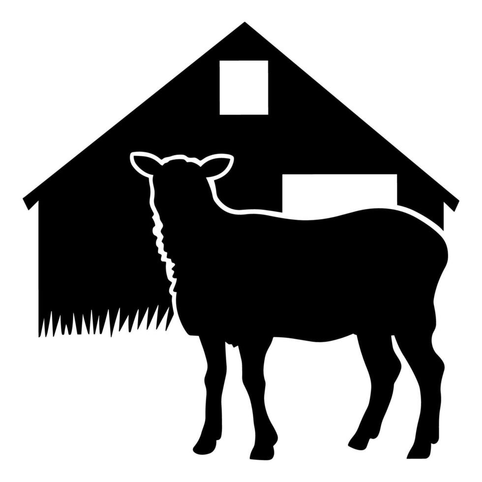 granja animales en silueta, tierras de cultivo silueta paisaje vector ilustración.