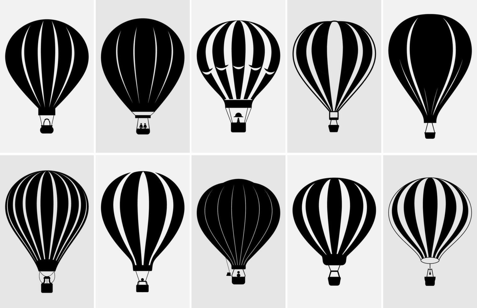 Vector illustration. Silhouette of hot air balloon. Air transport for travel. Isolated on white and Gray background.