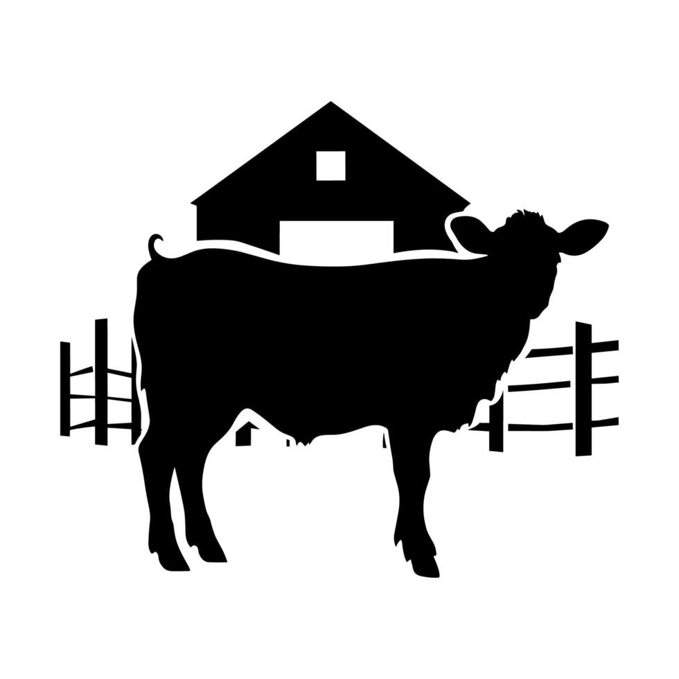 Farm Animals in Silhouette, Farmland silhouette landscape vector illustration.