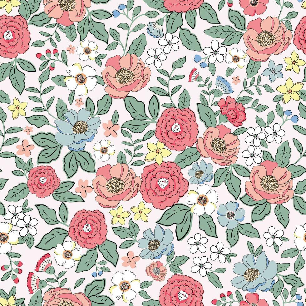 Elegant liberty style hand drawn small flower seamless pattern vector