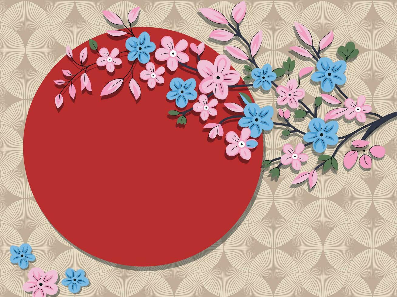 Japanese background with cherry blossom sakura and traditional elements vector