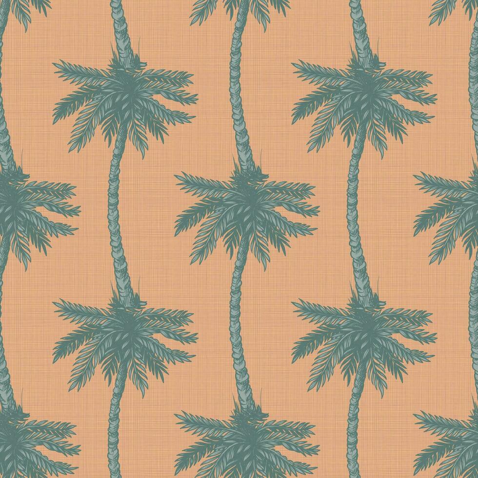 Hand drawn palm tree pattern on texture background vector