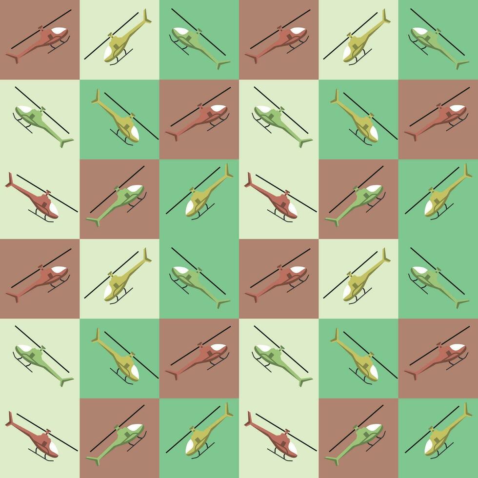 Helicopter pattern on checkered background vector