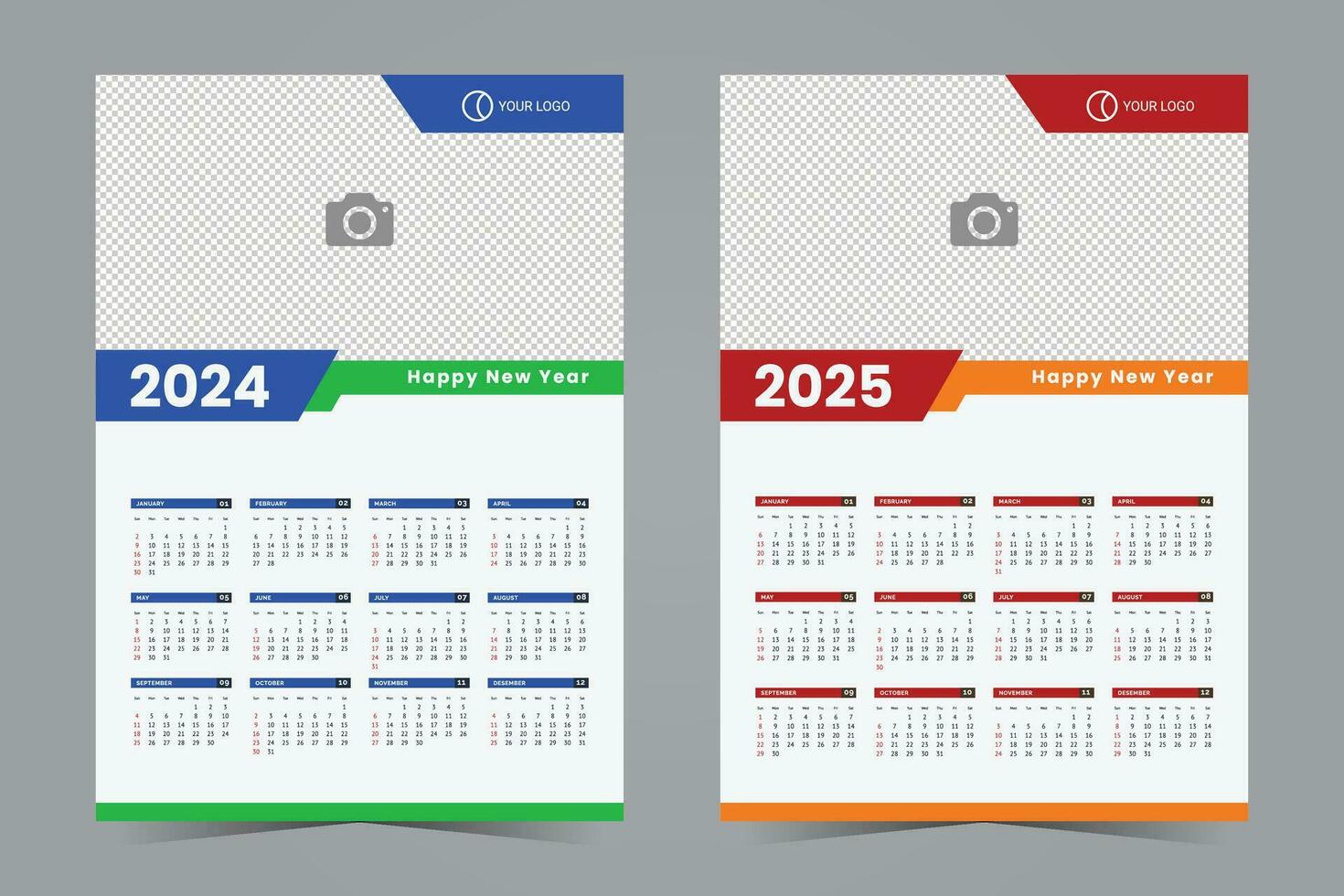 2024 and 2025 wall calendar design template. desk calendar vector for corporate